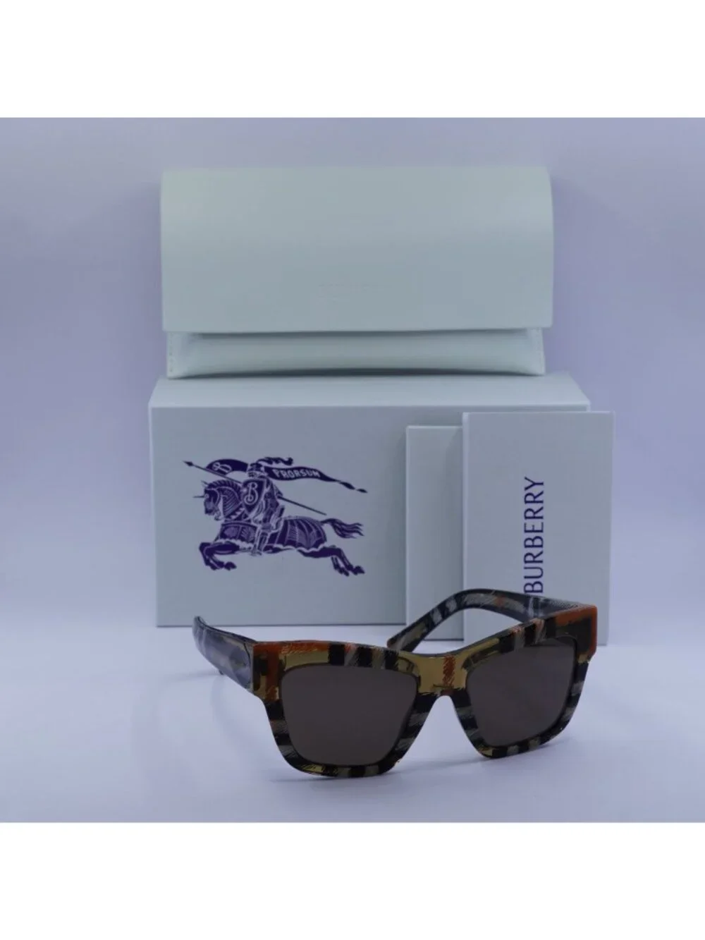 Burberry BE4449 4146/73 Square Sunglasses Check Sand Frame, Grey Lenses